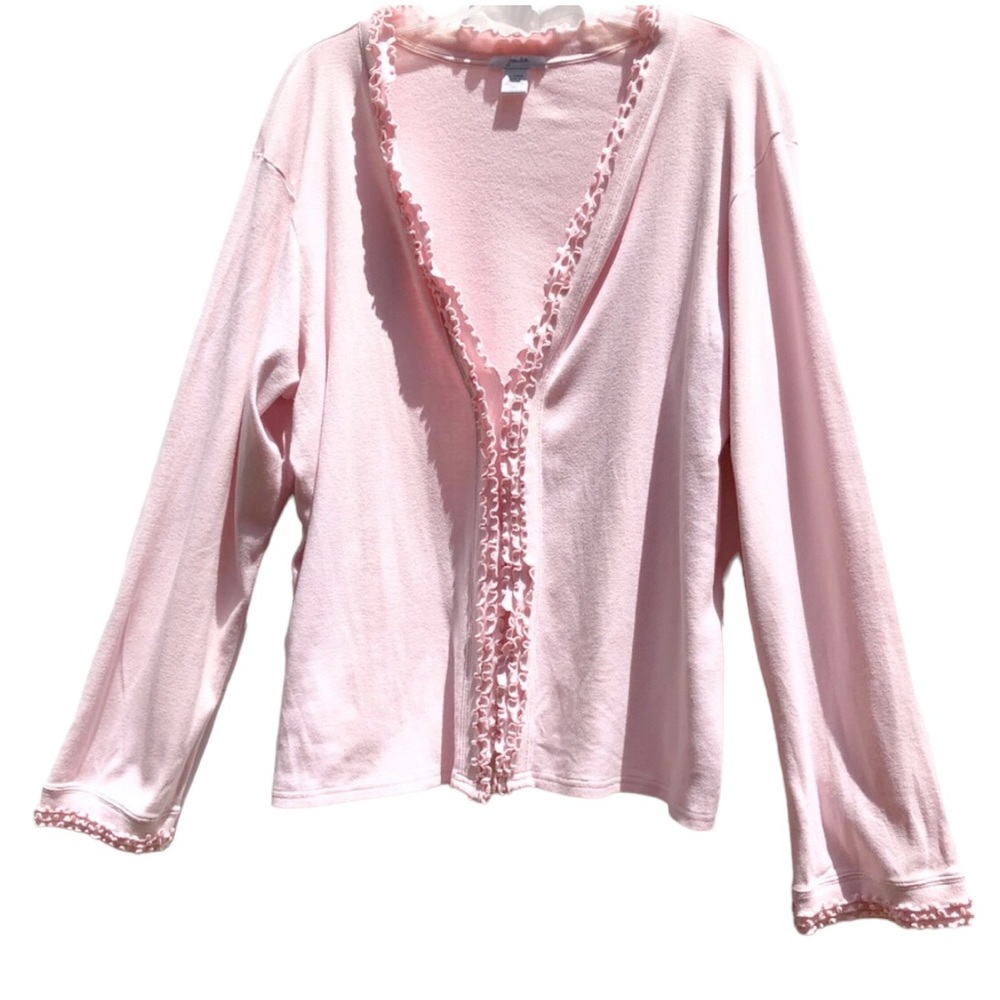 Joan Vass Open Front Pastel Pink Tuxedo Cardigan, Size 2X - Picture 1 of 16